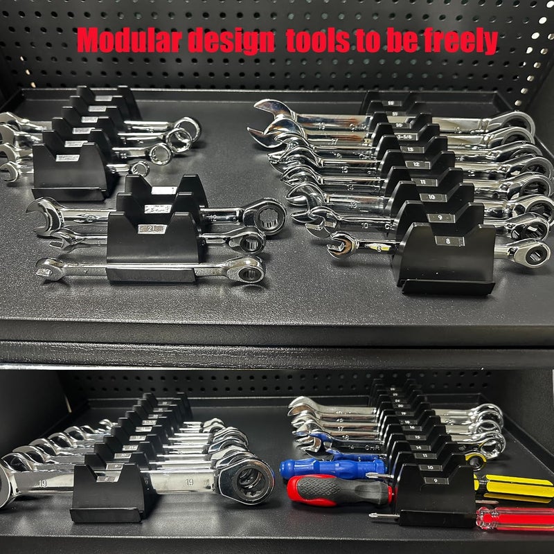 Monliful 12 pcs Magnetic Modular Wrench Organizer Wrench Holder - Wrenchs Tool Organizers for Tool Drawer Storage, Wrenchs Rack with Metric SAE Labels, Tool Storage Set Holder Festival for Mechanics - Image 5